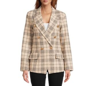 Attitude Unknown Womens Blazer Size L Rust Plaid Ponte Knit Stretch Lined Office